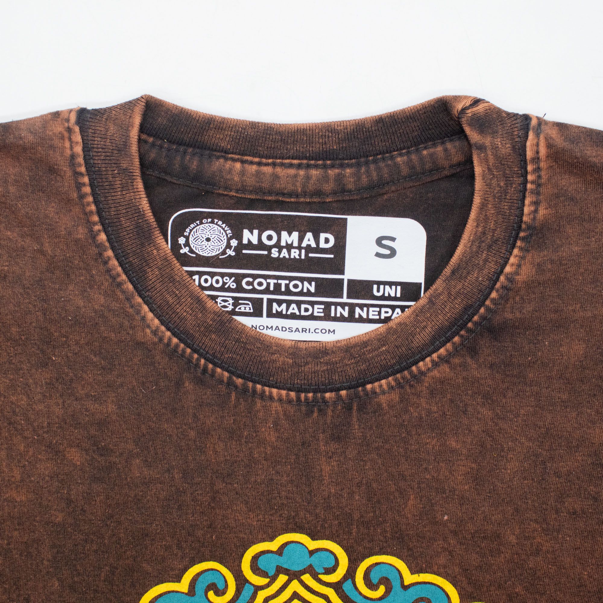 Nomad Sari Stonewashed Cotton T-Shirt - Sun & Zodiac - Brown - Small - Image 2