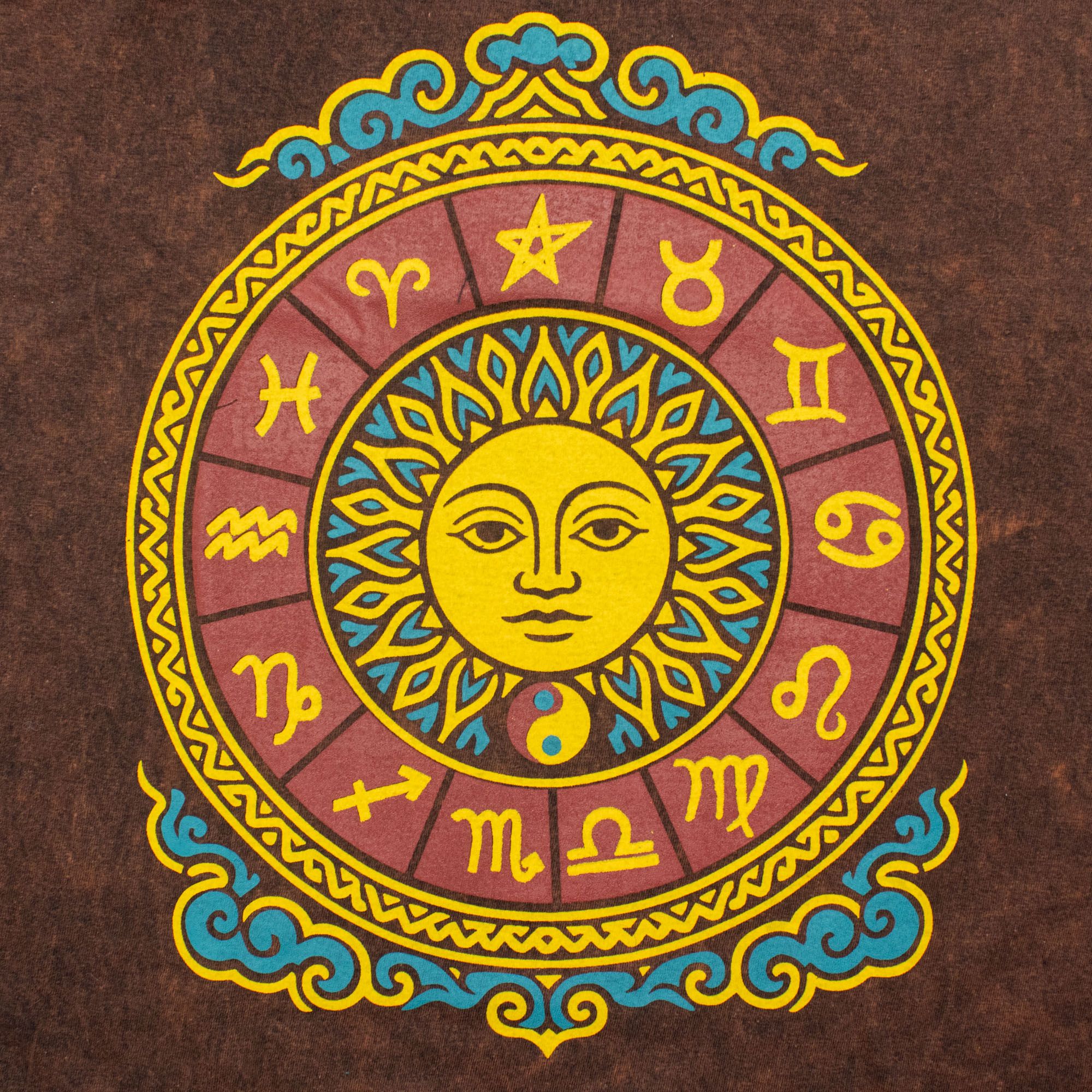Nomad Sari Stonewashed Cotton T-Shirt - Sun & Zodiac - Brown - Small - Image 3