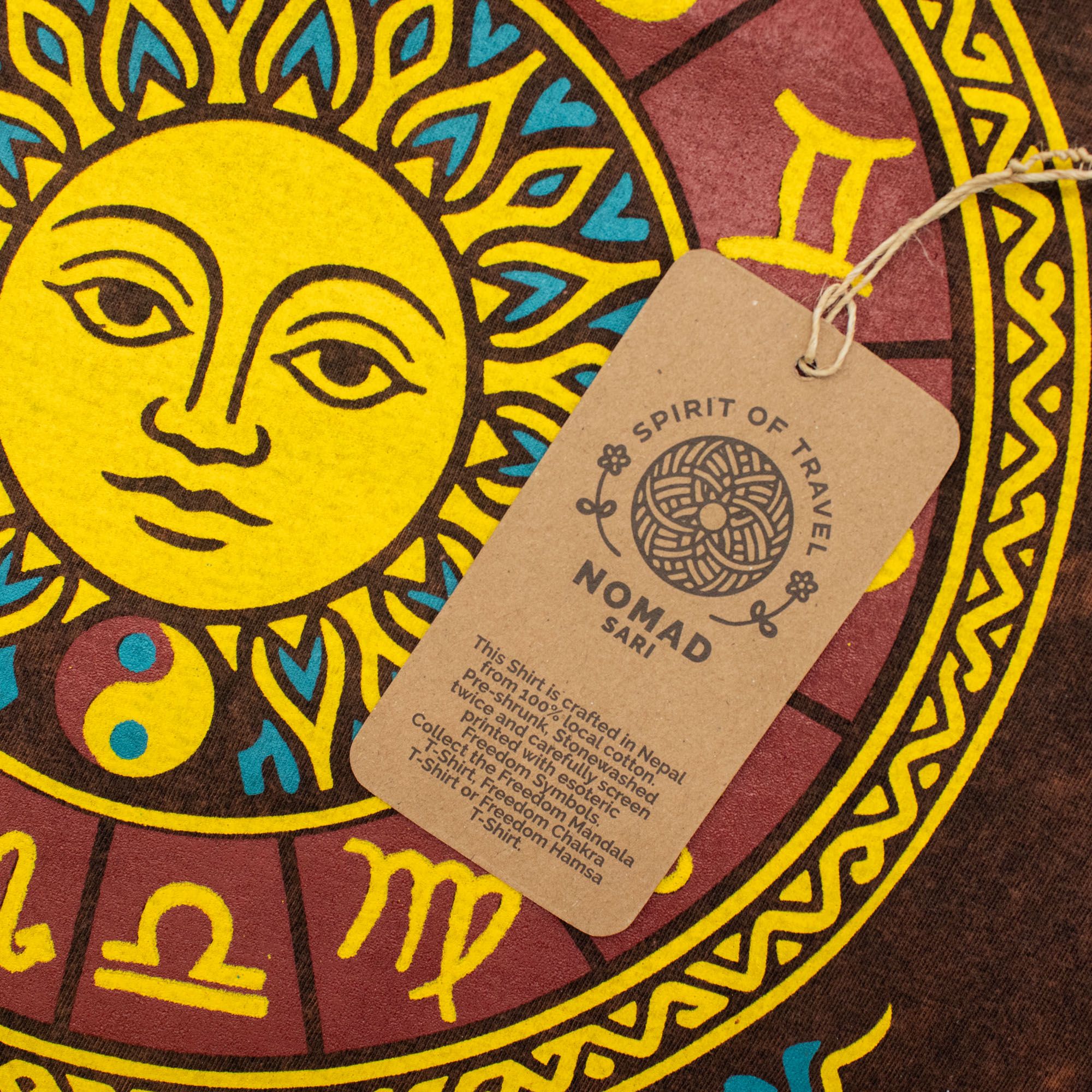 Nomad Sari Stonewashed Cotton T-Shirt - Sun & Zodiac - Brown - Small - Image 4