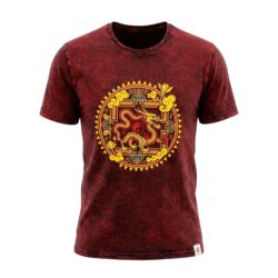 Nomad Sari Stonewashed Cotton T-Shirt - Dragon Mandala - Maroon - Small