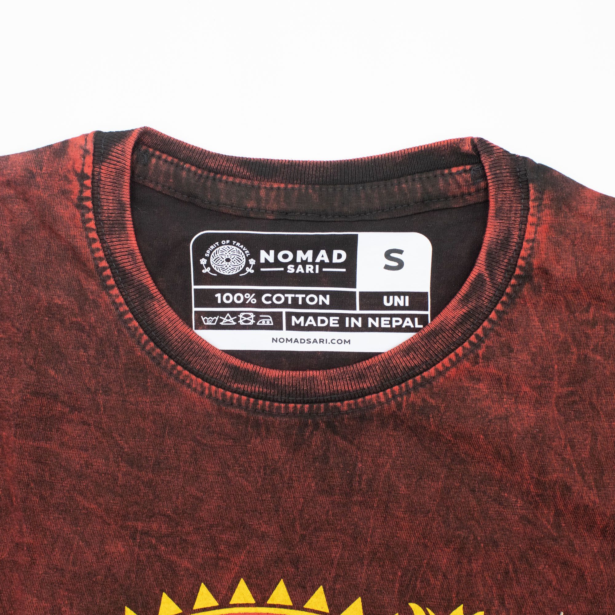 Nomad Sari Stonewashed Cotton T-Shirt - Dragon Mandala - Maroon - Small - Image 6