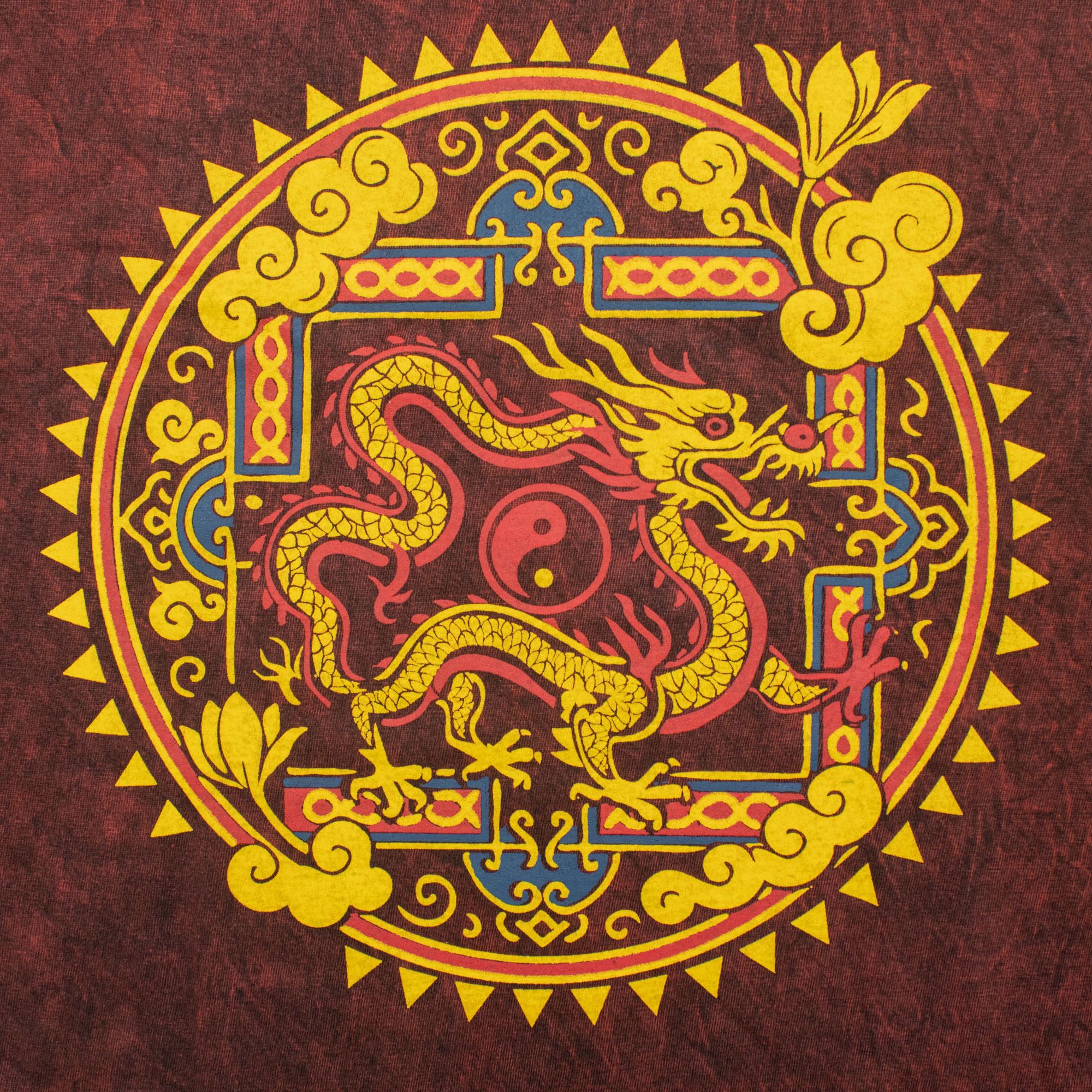 Nomad Sari Stonewashed Cotton T-Shirt - Dragon Mandala - Maroon - Small - Image 2