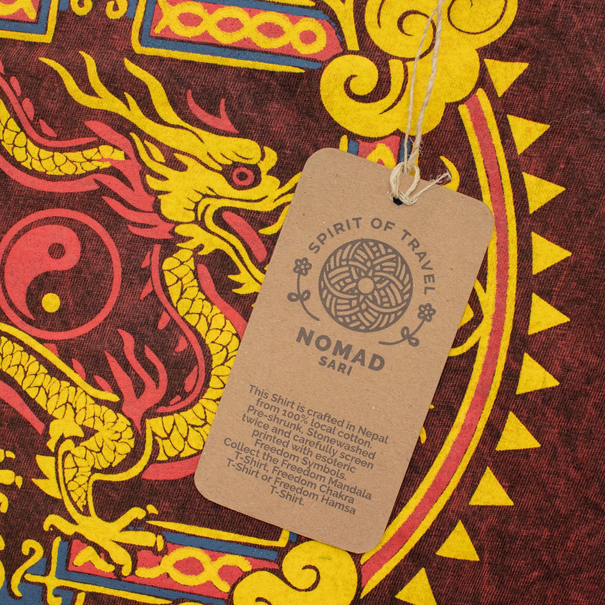 Nomad Sari Stonewashed Cotton T-Shirt - Dragon Mandala - Maroon - Small - Image 3