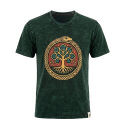 Nomad Sari Stonewashed Cotton T-Shirt - Tree of Life - Green - Small