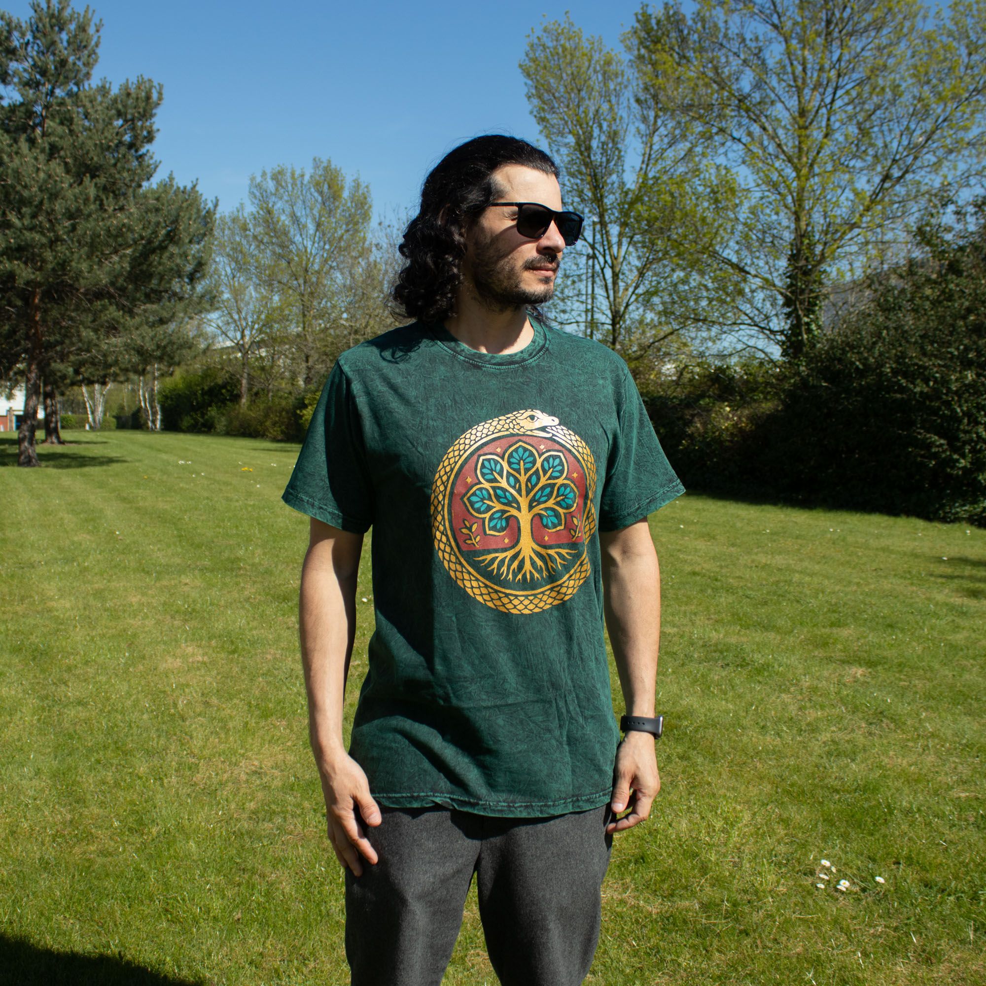Nomad Sari Stonewashed Cotton T-Shirt - Tree of Life - Green - Small - Image 4