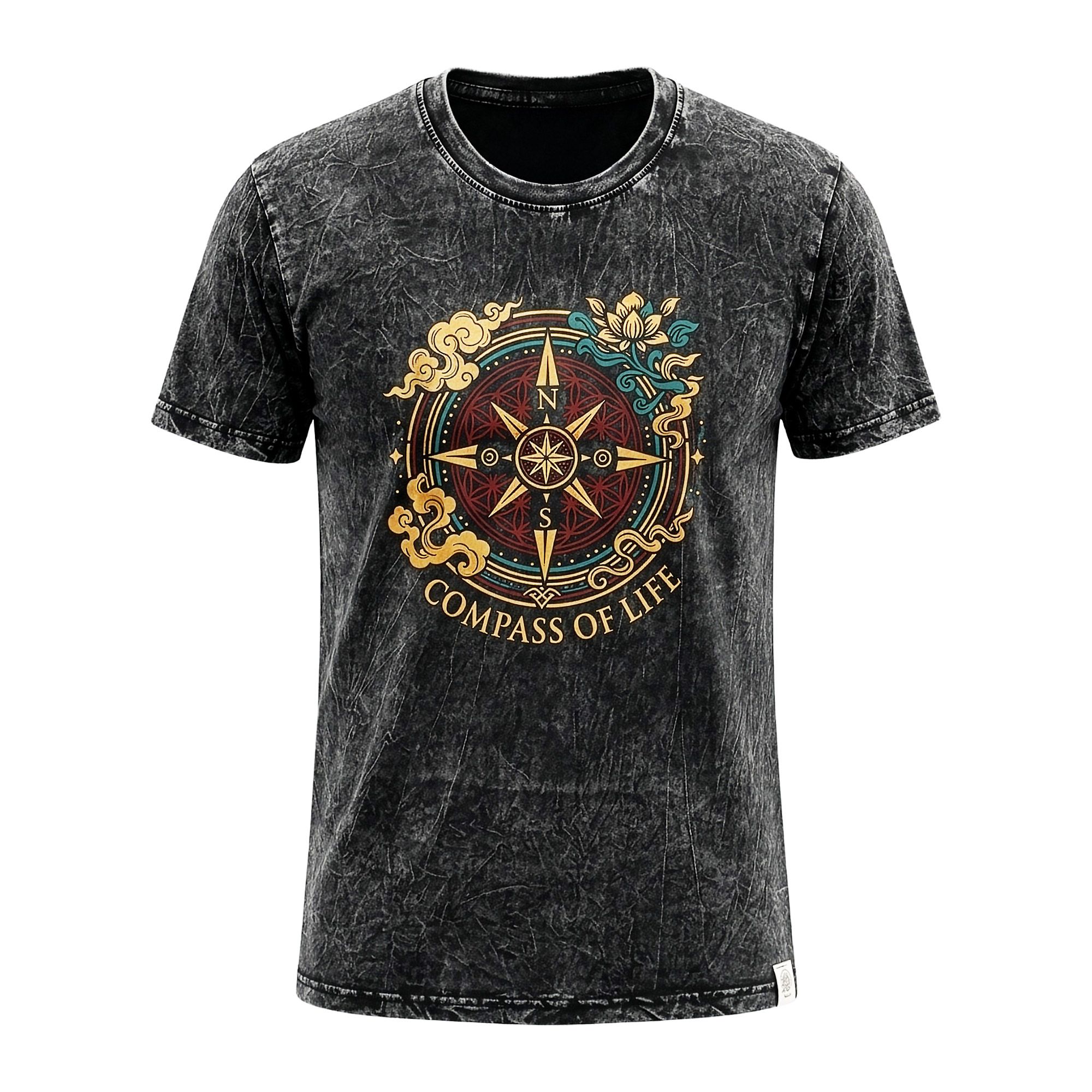 Nomad Sari Stonewashed Cotton T-Shirt - Compass of Life - Charcoal - Small - Image 5