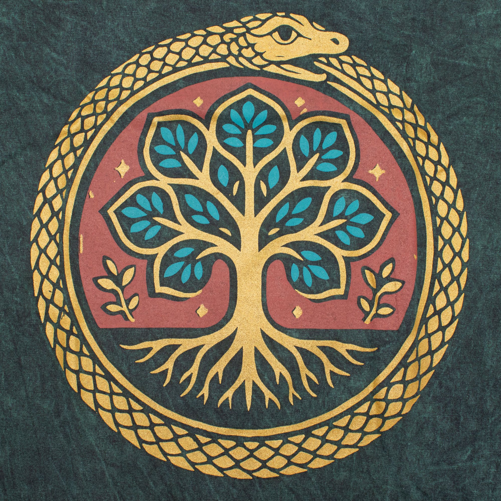 Nomad Sari Stonewashed Cotton T-Shirt - Tree of Life - Green - Small - Image 2