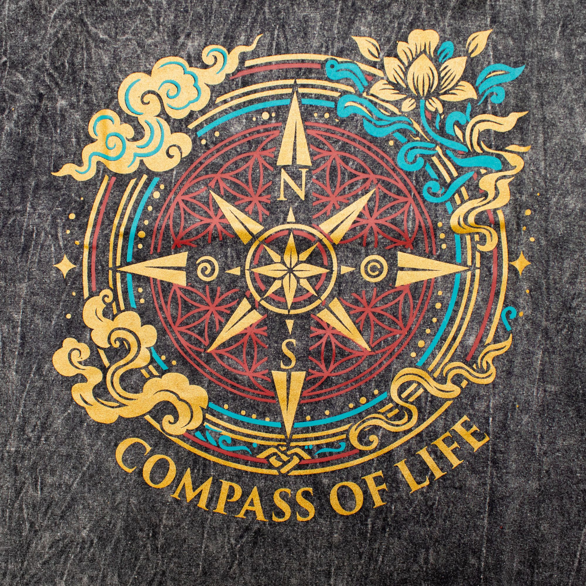 Nomad Sari Stonewashed Cotton T-Shirt - Compass of Life - Charcoal - Small - Image 6