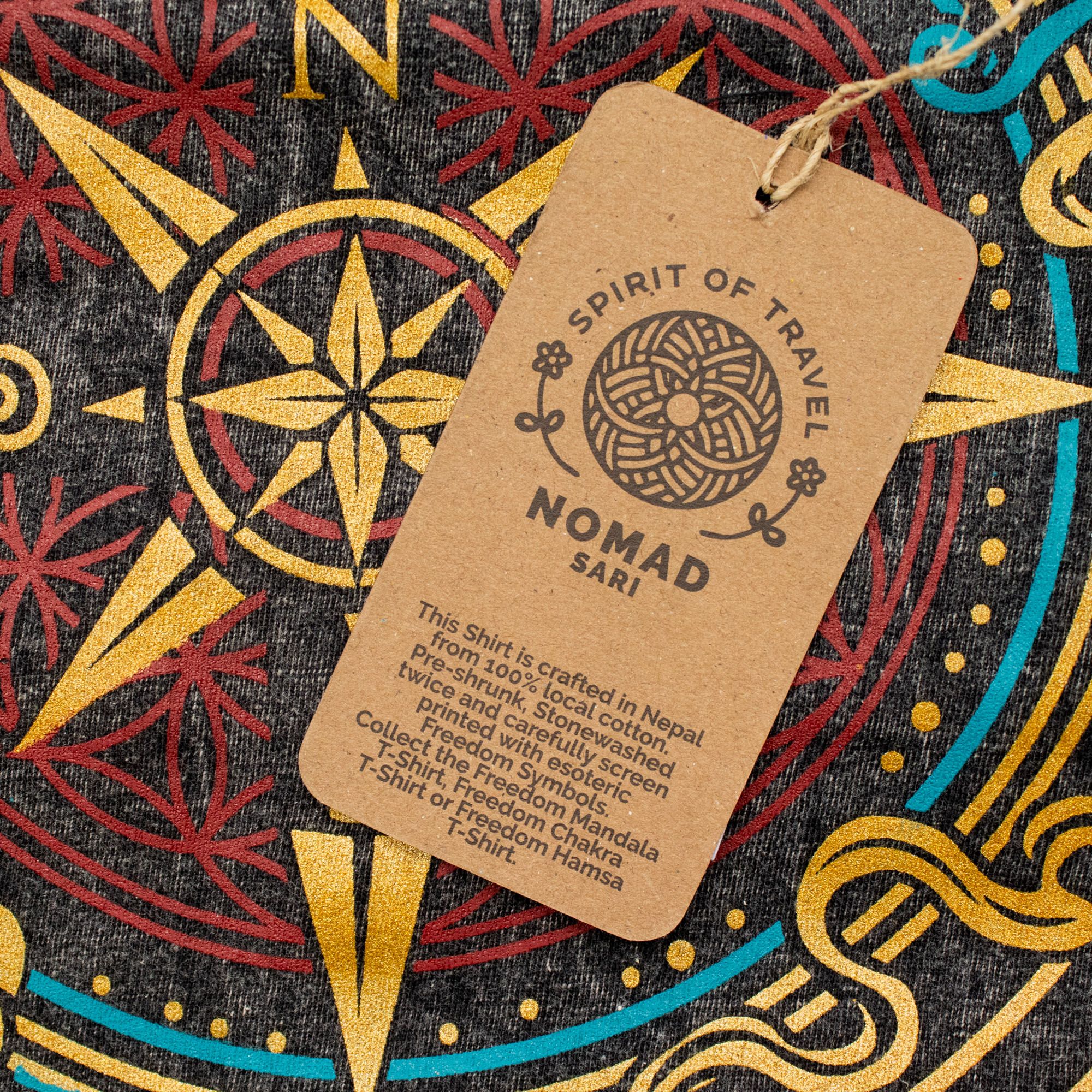 Nomad Sari Stonewashed Cotton T-Shirt - Compass of Life - Charcoal - Small - Image 7