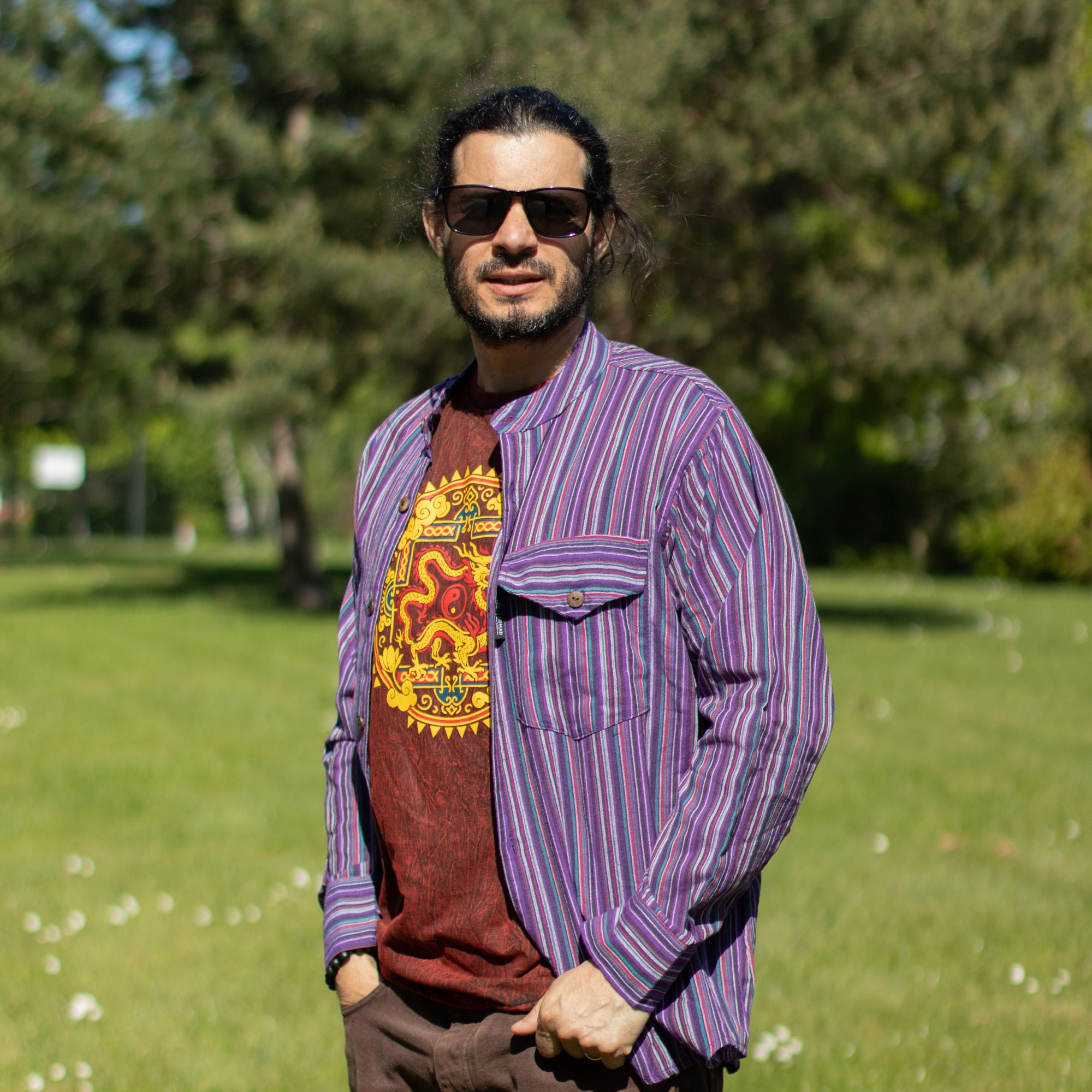 Nomad Sari Stonewashed Cotton T-Shirt - Dragon Mandala - Maroon - Small - Image 8